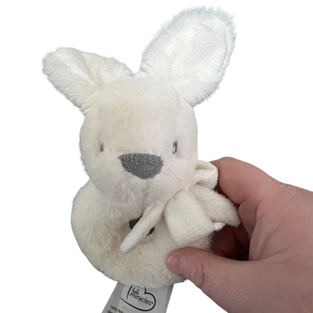 Little Miracles‎ White Bunny Rabbit Ring Rattle Lovey Toy Plush